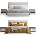 Modern Double Bed With Gray Headboard Neutral Bedding Pillows And Nightstands 3d model