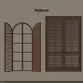 Poliform Wooden Shutters Arched Open Design With Glass Panes And Double Panel Closed Style