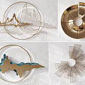 Modern Metal Wall Decor With Circular Frame Mountain And Cloud Line Design 3d model