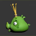 Green Pig Character With Yellow Crown And Big Eyes 3D Model Design