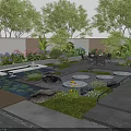 Beautiful Courtyard Garden With Outdoor Furniture Stone Pathway And Water Feature