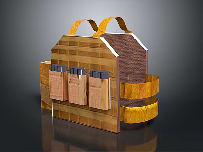 Game Movie Character With Wooden Structure Brown Yellow Strap Decorative Prop And Layered Panels 3d model