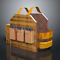 Game Movie Character With Wooden Structure Brown Yellow Strap Decorative Prop And Layered Panels