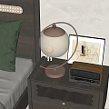 Bedside Table With Round Table Lamp Vintage Radio And Decorative