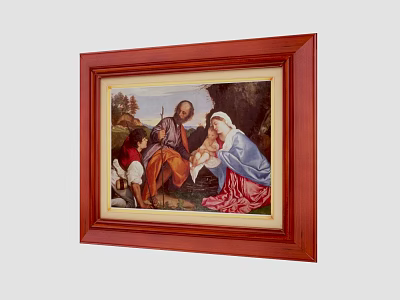 Wooden Framed Religious Painting With Holy Family Figures And Classic Art Design 3d model