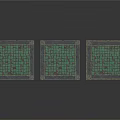 Three Square Decorative Placemats With Green Square Pattern And Border For Dining Table