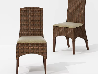 Two Modern Wicker Leisure Chairs With Light Colored Cushion And Dark Wooden Legs 3d model