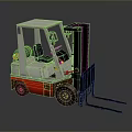 White And Red Industrial Forklift With Cab Forks And Black Wheels