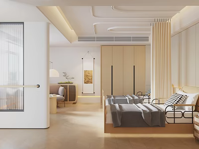 Hospital Outpatient Clinic Room With Two Beds Gray Bedspreads And Bright Minimalist Design 3d model