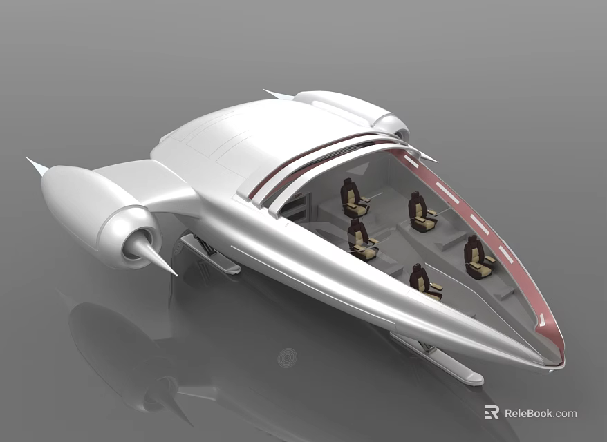 Futuristic White Spacecraft With Transparent Cockpit And Passenger Seats For Space Travel 3d model 