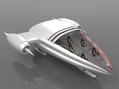 Futuristic White Spacecraft With Transparent Cockpit And Passenger Seats For Space Travel 3d model