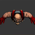 One Eyed Bearded Game Movie Character With Red Vest Yellow Pants And Metal Boots