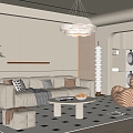 Modern Cream Style Living Room Cream Style Sofa Coffee Table Combination Fabric Multi-Person Sofa Three-Person Sofa Cream Style Chandelier Cream Style Floor Lamp Lazy Sofa 3d model