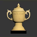 Ornamental Golden Trophy With Lid Handles Engraved Details And Black Base