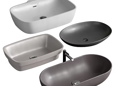 Modern Bathroom Sink Designs With Oval Rectangular And Round Shapes In Ceramic 3d model
