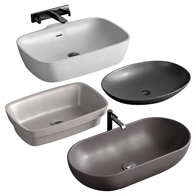 Modern Bathroom Sink Designs With Oval Rectangular And Round Shapes In Ceramic 3d model