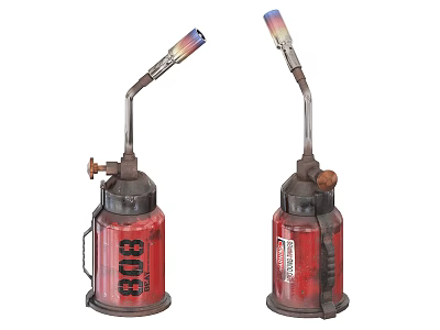 Two Red Industrial Blowtorches With Metal Construction Handles And 808 Labels 3d model
