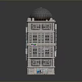 Modern Multi Story Hotel Building With Shiny Dome And Neon Signs