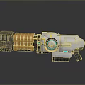 Futuristic Sci Fi Weapon With Metallic Body Blue Glowing Accents And Orange Details