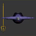 Animated Purple Character With White Hair Yellow Weapon And Dark Dress Purple Hem Outstretched Arms
