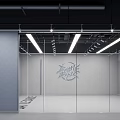 Modern Interior Space With Glass Walls Track Lighting And Art Logo