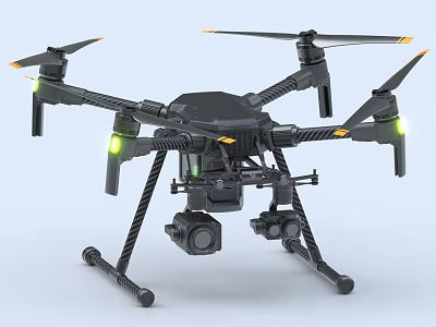 Black Quadcopter Drone With Camera Green Lights And Landing Gear Structure 3d model