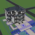 Modern Two Story Detached Villa With Black White Exterior Surrounded By Trees And Steps