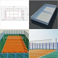 Outdoor Fitness Sports Courts with Basketball Football Volleyball Tennis Fields and Fenced Areas