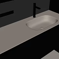 Modern Bathroom Interior With White Countertop Washbasin Silver Faucet And Dark Cabinets