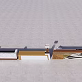 Modern Front Desk Design with Marble Wooden Wall Blue Sky Clouds and Reflective Floor
