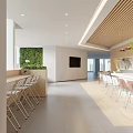 Pantry Interior Design With Wooden Cabinets Tropical Mural White Fridge Pendant Lights And Glass Wall