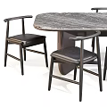 Modern Dining Table Set With Marble Texture Tabletop And Dark Upholstered Chairs 3d model