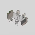 Modern Office Desk And Chair Set With Green Plants File Folders And Laptop