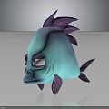 Cute Cartoon Fish Character With Turquoise Body Purple Fins And Sleepy Eyes