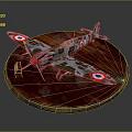 Camouflage Airplane Model With Red Propeller On Wooden Base And Wing Insignia