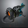 Futuristic Sci Fi Weapon With Metallic Structure Mechanical Pipes Blue Accents And Orange Core