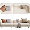 Modern Beige Multi Person Sofa With Decorative Pillows And Cozy Blanket Design 3d model