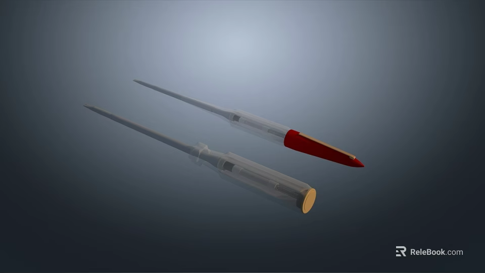 Transparent Pipettes With Red And Gold Tips Displayed On Gray Background 3d model 