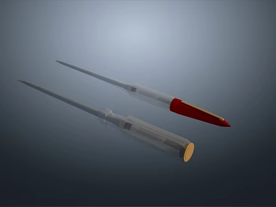 Transparent Pipettes With Red And Gold Tips Displayed On Gray Background 3d model