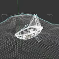 Wooden Boat With Canopy And Oar Floating On Icy Blue Surface