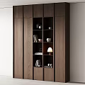 Modern Wooden Display Cabinet With Layered Shelves Holding Books Lamp And Ornaments