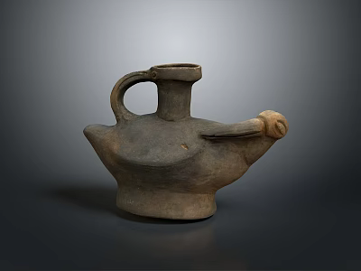 Ancient Ceramic Vessel With Handle Bird Shaped Spout And Base 3d model
