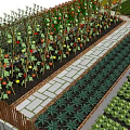 Garden Landscape Design With Neat Plant Beds And Grid Layout Pathways 3d model