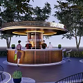Outdoor Circular Bar Counter Design With Trees Lighting Bar Stools And Fruit Drinks 3d model