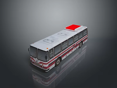 Red And White City Bus With Red Roof Section Body Stripes And Side Windows 3d model