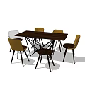 Modern Dark Rectangular Dining Table Set With Crossed Metal Legs And Multi Colored Chairs 3d model