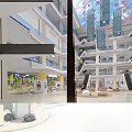 Spacious Multi Level Shopping Mall Atrium With Hanging Decorations People Activities And Comfortable Seating Area 3d model