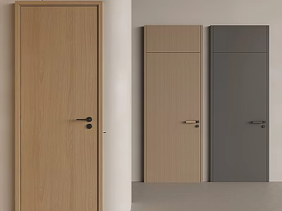 Modern Hinged Doors in Light Wood and Dark Gray with Minimalist Design and Simple Handles 3d model