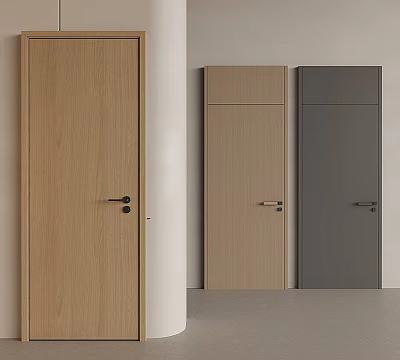 Modern Hinged Doors in Light Wood and Dark Gray with Minimalist Design and Simple Handles 3d model