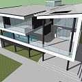 Modern Two Story Detached Villa Exterior With Large Glass Windows And Balconies